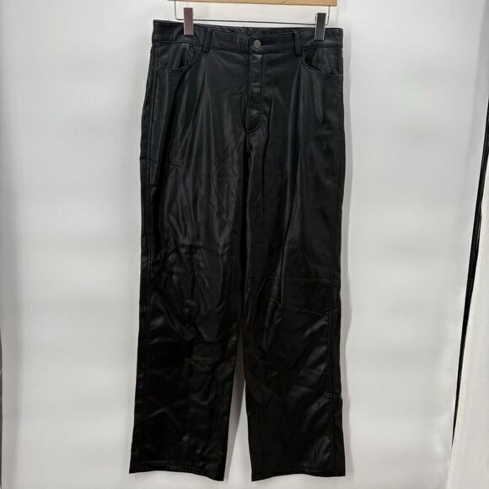 Garage Black Faux Leather Boot Leg Pants Woman's Size Large 32"/30" #3A